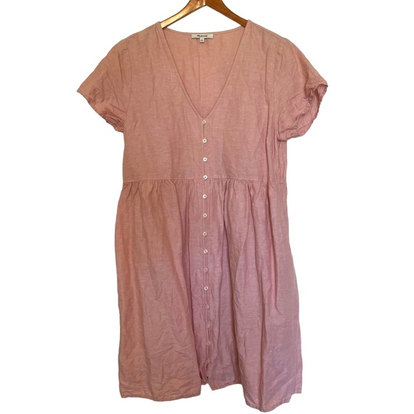 Madewell Alexandra Button Front Linen Blend Babydoll Midi Dress Size M - Picture 1 of 5